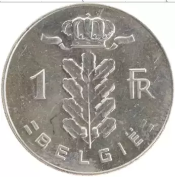 Монета франк Бельгии 1977 года Медно-никель BELGIE