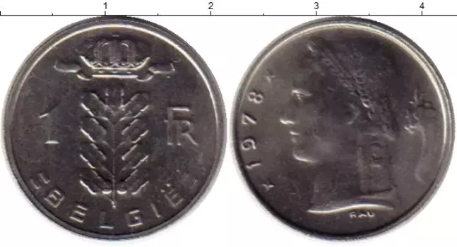 Монета франк Бельгии 1978 года Медно-никель