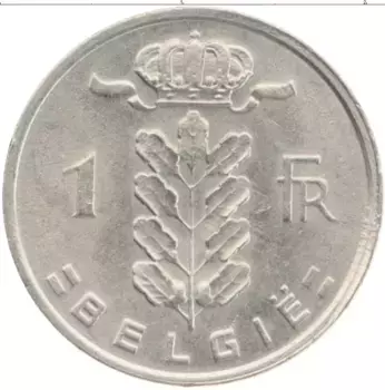 Монета франк Бельгии 1980 года Медно-никель