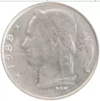 Монета франк Бельгии 1988 года Медно-никель