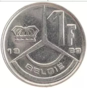 Монета франк Бельгии 1989 года Медно-никель Король Бодуэн