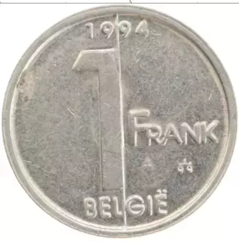 Монета франк Бельгии 1994 года Медно-никель
