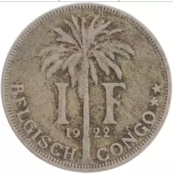 Монета франк Бельгийского Конго 1922 года Медно-никель Альберт