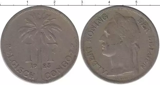 Монета франк Бельгийского Конго 1923 года Медно-никель Пальма