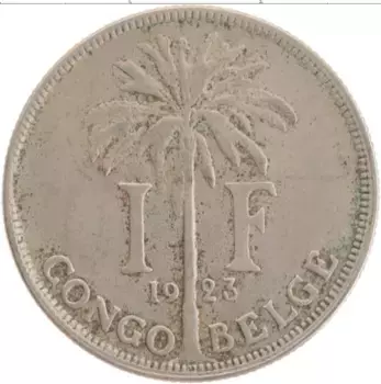 Монета франк Бельгийского Конго 1923 года Медно-никель