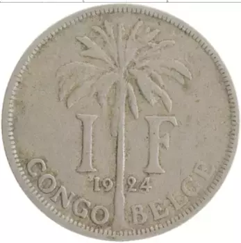 Монета франк Бельгийского Конго 1924 года Медно-никель Альберт I
