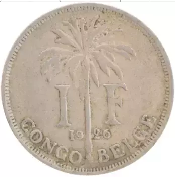 Монета франк Бельгийского Конго 1926 года Медно-никель Альберт