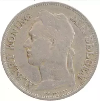 Монета франк Бельгийского Конго 1928 года Медно-никель Альберт