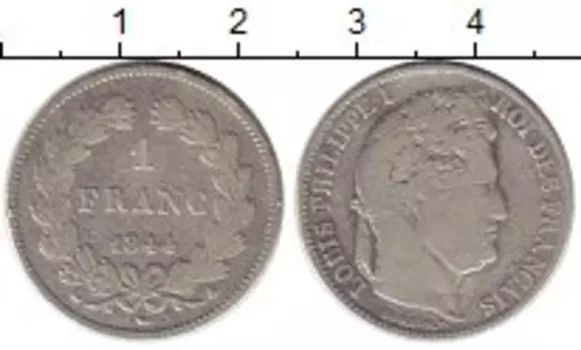 Монета франк Франции 1844 года Серебро Луи Филипп I