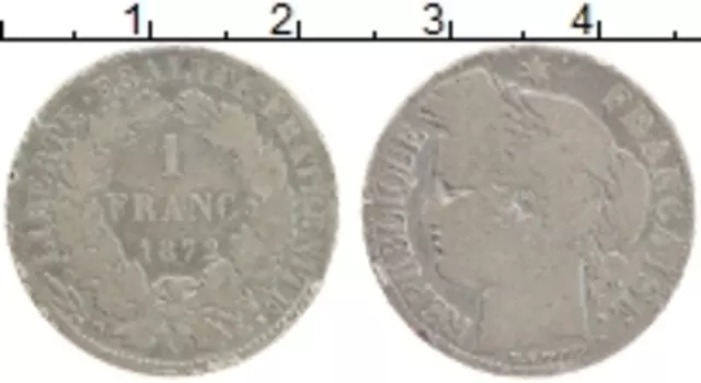 Монета франк Франции 1872 года Серебро К