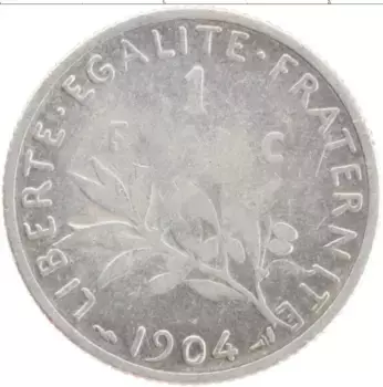 Монета франк Франции 1904 года Серебро Редкий год
