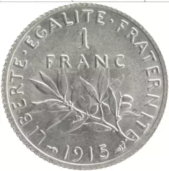 Монета франк Франции 1915 года Серебро