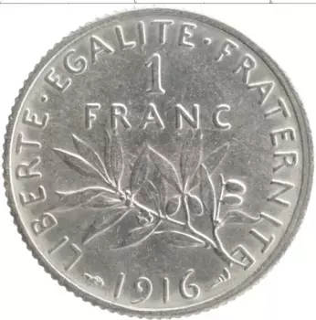 Монета франк Франции 1916 года Серебро