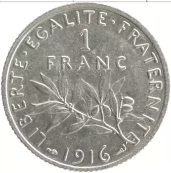 Монета франк Франции 1916 года Серебро
