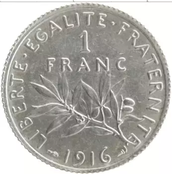 Монета франк Франции 1916 года Серебро