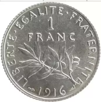 Монета франк Франции 1916 года Серебро