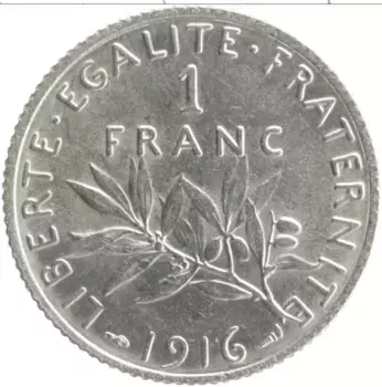 Монета франк Франции 1916 года Серебро