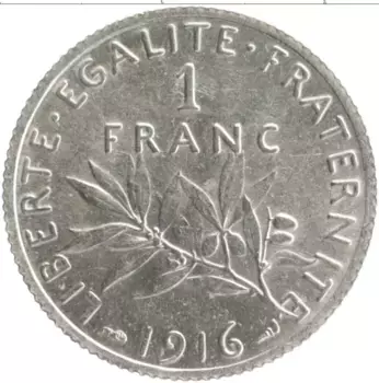 Монета франк Франции 1916 года Серебро