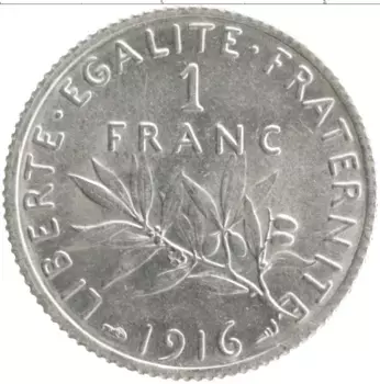 Монета франк Франции 1916 года Серебро
