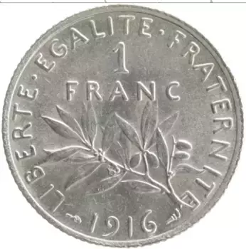 Монета франк Франции 1916 года Серебро