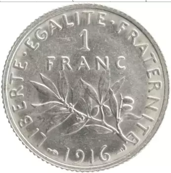 Монета франк Франции 1916 года Серебро