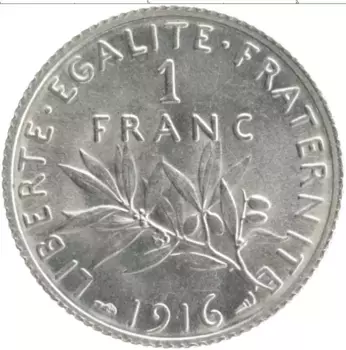 Монета франк Франции 1916 года Серебро
