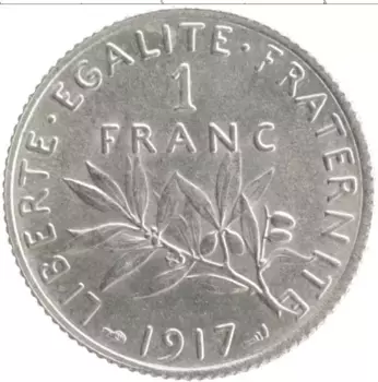 Монета франк Франции 1917 года Серебро