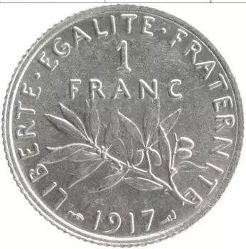 Монета франк Франции 1917 года Серебро
