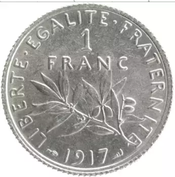 Монета франк Франции 1917 года Серебро