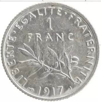 Монета франк Франции 1917 года Серебро