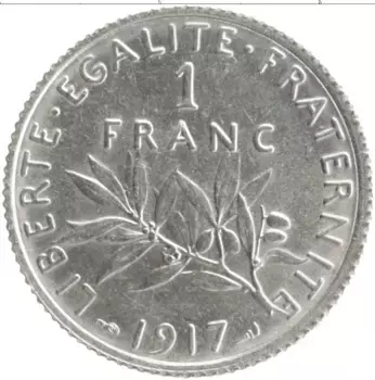Монета франк Франции 1917 года Серебро