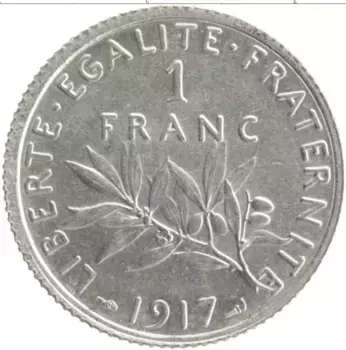 Монета франк Франции 1917 года Серебро
