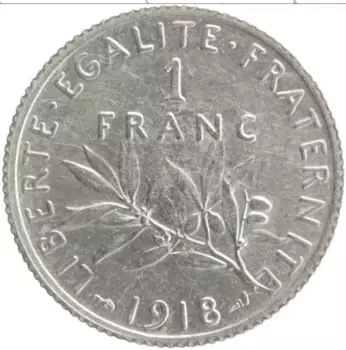 Монета франк Франции 1918 года Серебро