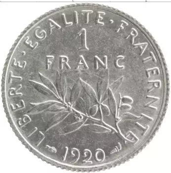 Монета франк Франции 1920 года Серебро