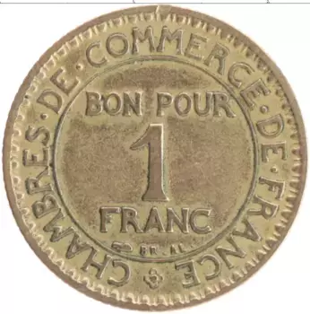 Монета франк Франции 1924 года Бронза