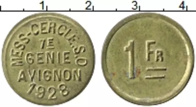 Монета франк Франции 1928 года Латунь Военный токен
