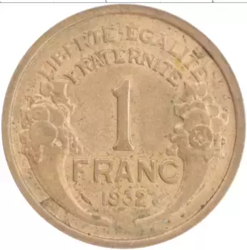 Монета франк Франции 1932 года Бронза