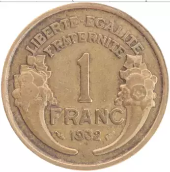 Монета франк Франции 1932 года Латунь
