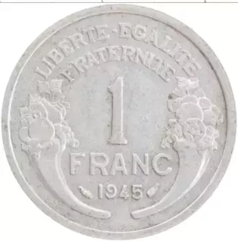 Монета франк Франции 1945 года Алюминий