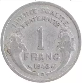 Монета франк Франции 1946 года Алюминий