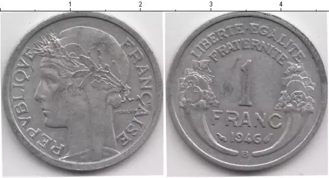 Монета франк Франции 1946 года Алюминий Голова в лавровом венке