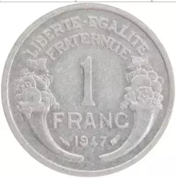 Монета франк Франции 1947 года Алюминий
