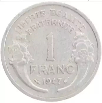 Монета франк Франции 1947 года Алюминий