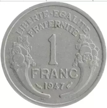 Монета франк Франции 1947 года Алюминий