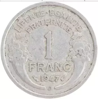 Монета франк Франции 1947 года Алюминий B