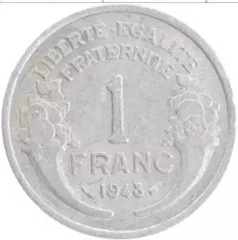 Монета франк Франции 1948 года Алюминий