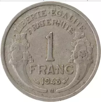 Монета франк Франции 1948 года Алюминий В