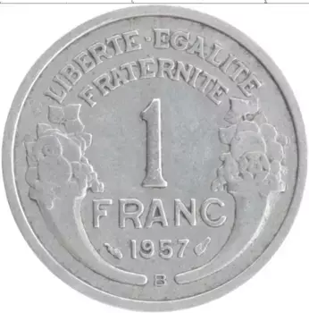 Монета франк Франции 1957 года Алюминий