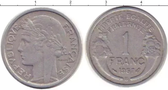 Монета франк Франции 1957 года Алюминий В