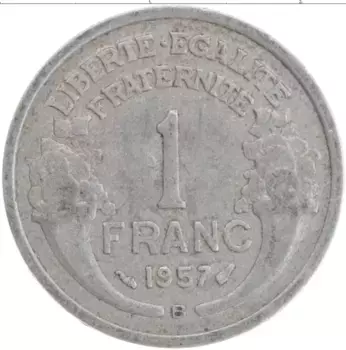 Монета франк Франции 1957 года Алюминий В